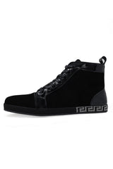 Barabas Wholesale Men's Rhinestone Grandeur Greek Design High Top Sneakers SH722 Black Silver
