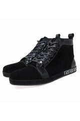 Barabas Wholesale Men's Rhinestone Grandeur Greek Design High Top Sneakers SH722 Black Silver