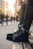 Barabas Wholesale Men's Rhinestone Greek Pattern Design High Top Sneakers SH729  Black Blue