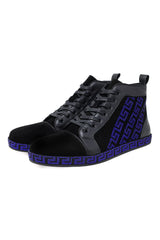 Barabas Wholesale Men's Rhinestone Greek Pattern Design High Top Sneakers SH729 Royal
