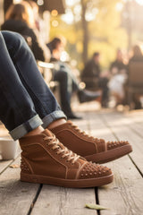 Barabas Wholesale Men's Spike Design Luxury Suede High-Top Sneaker SH732 Cinnamon