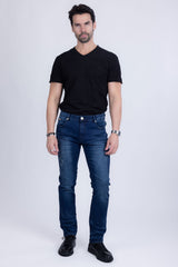 BARABAS Men's Distressed Ripped Slim Fit  Denim Jeans SN8850 Dark Blue