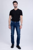 BARABAS Men's Distressed Ripped Slim Fit  Denim Jeans SN8850 Dark Blue