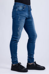 BARABAS Men's Distressed Ripped Slim Fit  Denim Jeans SN8850 Light Blue