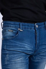 BARABAS Men's Distressed Ripped Slim Fit  Denim Jeans SN8850 Light Blue