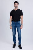 BARABAS Men's Distressed Ripped Slim Fit  Denim Jeans SN8850 Light Blue