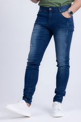 BARABAS Men's Distressed Ripped Slim Fit  Denim Jeans SN8850 Mid Blue