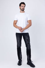BARABAS Men's Distressed ripped Black blue Denim Jeans SN8851 Black