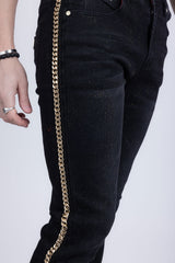 Barabas Men's Sparkly Glittery Chain Design Denim Jeans SN8855 Black