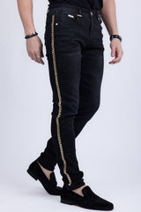 Barabas Men's Sparkly Glittery Chain Design Denim Jeans SN8855 Black
