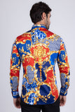 Barabas Wholesale Men's Medusa Floral Greek Key Button Down Baroque Shirt SP01 Blue