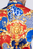 Barabas Wholesale Men's Medusa Floral Greek Key Button Down Baroque Shirt SP01 Blue