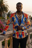 Barabas Wholesale Men's Medusa Floral Greek Key Button Down Baroque Shirt SP01 Blue