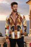 Barabas Wholesale Men's Medusa Floral Greek Key Button Down Baroque Shirt SP01 Gold