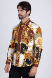 Barabas Wholesale Men's Medusa Floral Greek Key Button Down Baroque Shirt SP01 Saddle