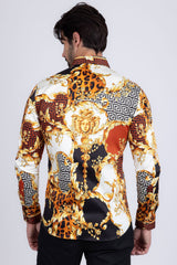 Barabas Wholesale Men's Medusa Floral Greek Key Button Down Baroque Shirt SP01 Gold