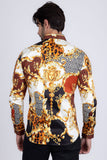Barabas Wholesale Men's Medusa Floral Greek Key Button Down Baroque Shirt SP01 Gold