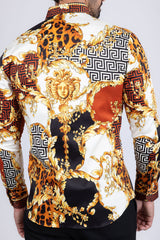 Barabas Wholesale Men's Medusa Floral Greek Key Button Down Baroque Shirt SP01 Gold