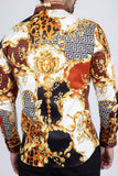 Barabas Wholesale Men's Medusa Floral Greek Key Button Down Baroque Shirt SP01 Gold