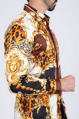 Barabas Wholesale Men's Medusa Floral Greek Key Button Down Baroque Shirt SP01 Gold