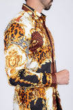 Barabas Wholesale Men's Medusa Floral Greek Key Button Down Baroque Shirt SP01 Gold