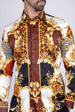 Barabas Wholesale Men's Medusa Floral Greek Key Button Down Baroque Shirt SP01 Gold