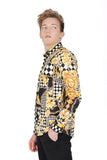 BARABAS Men's Medusa Floral Checkered Baroque Button Down Shirt SP02