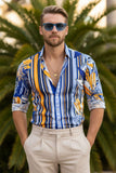 Barabas Wholesale Men's Vibrant Floral Printed Striped Long Sleeves Shirt SP08 Blue