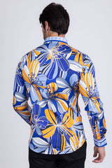 Barabas Wholesale Men's Vibrant Floral Printed Striped Long Sleeves Shirt SP08 Blue