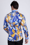 Barabas Wholesale Men's Vibrant Floral Printed Striped Long Sleeves Shirt SP08 Blue