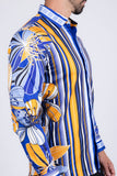 Barabas Wholesale Men's Vibrant Floral Printed Striped Long Sleeves Shirt SP08 Blue