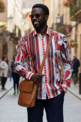 Barabas Wholesale Men's Vibrant Floral Printed Striped Long Sleeves Shirt SP08 Red