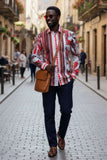 Barabas Wholesale Men's Vibrant Floral Printed Striped Long Sleeves Shirt SP08 Red