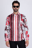 Barabas Wholesale Men's Vibrant Floral Printed Striped Long Sleeves Shirt SP08 Red