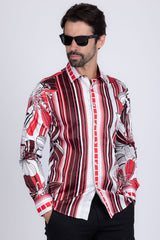 Barabas Wholesale Men's Vibrant Floral Printed Striped Long Sleeves Shirt SP08 Red
