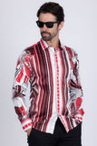 Barabas Wholesale Men's Vibrant Floral Printed Striped Long Sleeves Shirt SP08 Red