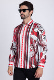 Barabas Wholesale Men's Vibrant Floral Printed Striped Long Sleeves Shirt SP08 Red