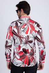 Barabas Wholesale Men's Vibrant Floral Printed Striped Long Sleeves Shirt SP08 Red