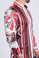 Barabas Wholesale Men's Vibrant Floral Printed Striped Long Sleeves Shirt SP08 Red