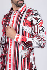 Barabas Wholesale Men's Vibrant Floral Printed Striped Long Sleeves Shirt SP08 Red