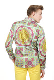 Barabas Wholesale Men's Luxury Medusa Floral Baroque Button Down Shirt SP13 blue