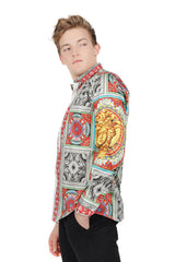 Barabas Wholesale Men's Luxury Medusa Floral Baroque Button Down Shirt SP13 Red