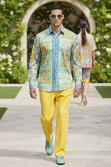 Barabas Wholesale Men's Luxury Medusa Floral Baroque Button Down Shirt SP13 Mint Blue