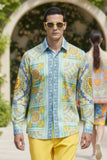 Barabas Wholesale Men's Luxury Medusa Floral Baroque Button Down Shirt SP13 Sky