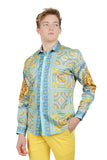 Barabas Wholesale Men's Luxury Medusa Floral Baroque Button Down Shirt SP13 blue
