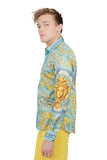 Barabas Wholesale Men's Luxury Medusa Floral Baroque Button Down Shirt SP13 blue