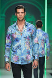 Barabas Wholesale Men's Floral Print Design Luxury Button Down Shirt SP14 Blue