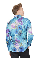 Barabas Wholesale Men's Floral Print Design Luxury Button Down Shirt SP14 Blue