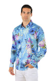 Barabas Wholesale Men's Floral Print Design Luxury Button Down Shirt SP14 Blue