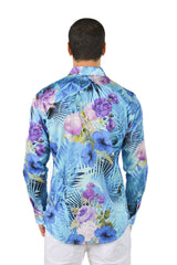 Barabas Wholesale Men's Floral Print Design Luxury Button Down Shirt SP14 Blue